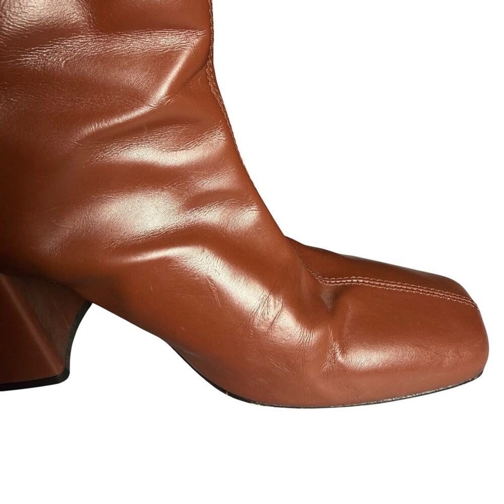 About Arianne Red Brown Chestnut Leather Square Toe Nico Heeled Boots 39 / US 9 - Picture 7 of 14